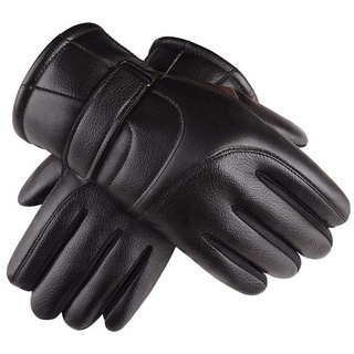 FIDDY Skihandschuhe Herren-Lederhandschuhe sind warme und dicke (regensichere und verdickte Touchscreen-Handschuhe, große Fahrradhandschuhe, wind- und kältebeständig) schwarz