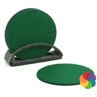BIASTO Getränkeuntersetzer 6er Set Dunkelgrün Filz-Untersetzer 10cm + Aufbewahrung, Zubehör für Gläser, Vasen, Tassen, Teller, Tische, Gläser, Weingläser, Cocktails, Flaschen, Schalen, Tischdeko, Set, Abmessung BxHxT: ca. 10x10x4cm, Hergestellt in Deutschland grün