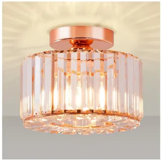Ophy LED Deckenleuchte Moderner Kristall-Kronleuchter (halbaufgesetzt) mit Glasschirm, E27-Fassung, für Wohnzimmer, Schlafzimmer, Küche, Flur & Bad rosa