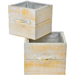 Florists Products Dekokorb Pflanzschublade Vintage Orange Weiß Set 2 Holz Retro Deko Griff