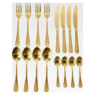 Besteckset Landlord (16-teilig, Set für 4 Personen, inklusive Esslöffel, Gabel, Messer, Teelöffel, Farbe Gold, aus Edelstahl, matt, spülmaschin...