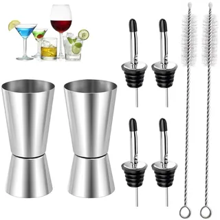 2 Stück Cocktail Messbecher, 2cl & 4cl Dual Spirit Measure Cup Jigger mit 4 Flaschenausgießer & 2 Pinseln, Präzise Skala cl Messbecher Cocktail für Bars Zuhause Hochwertiges Gin Whiskey Alkohol