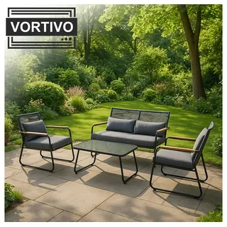 VORTIVO Gartenlounge-Set klein für 4 Personen, wetterfest, (Balkonmöbel Set outdoor, 4-tlg), Gartenmöbel für Terrasse, Balkon, Garten schwarz