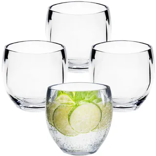 Hummelladen 4x Campingglas aus Acryl 400ml klar - Weinglas ohne Stiel Acrylglas Wasserglas Kunststoff Camping Garten Echtglasoptik Picknick Becher Kinder Senioren Longdrink Coktail