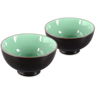 Matcha Schalen Set 2-teilig, je 250ml Craquelé-Muster moosgrün, Original Aricola®