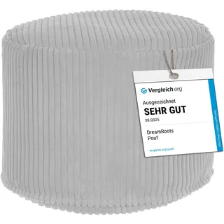 DreamRoots Runder Cord Pouf Hocker 380 g/m2 als Bequemer Bodenstuhl und Vielseitiges Sitzkissen Boden für Wohnzimmer Schlafzimmer oder Homeoffice 35x35x25 cm Cool Gray