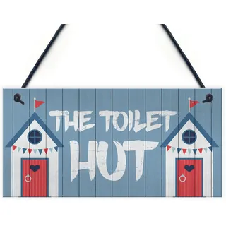 RED OCEAN The Toilet Hut Wandschild mit nautischem Strandmotiv für Toilette Badezimmer Heimdekoration