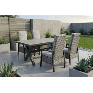 OUTFLEXX Louvra Select Garten-Essgruppe, natur/anthrazit, Polyrattan/Alu, 4 Sessel, Tisch 160/210 x 100 cm