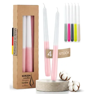 Dip Dye Stabkerzen Rosa 4 Stück, 25cm hoch, Ø 2,3cm, Bunte Kerzen