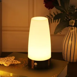Tischlampe, Retro-led-nachtlicht, Nachttischlampe Mit Kabellosem Pir-bewegungsmelder, Betrieb Mit 3 Aaa-batterien (1,5 V), Kunststoff, Weißes Licht, Rund