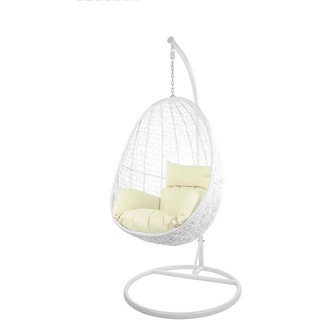 Kideo Swing Chair, Lounge-Möbel, Loungesessel Polyrattan, Hängestuhl, Hängesessel mit Gestell & Kissen (weiß/Elfenbein)