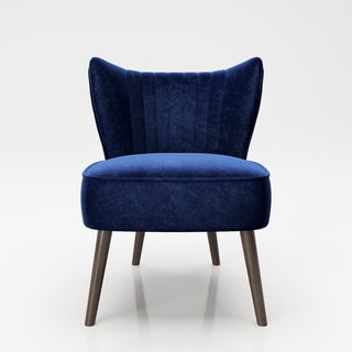 PLAYBOY - Sessel "HOLLY" gepolsterter Lounge-Stuhl mit Rückenlehne, Samtstoff in Blau mit Massivholzfüsse, Retro-Design