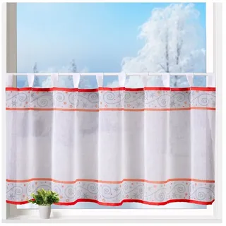 heimtexland Scheibengardine Fensterdekoration Weihnachten Deko Gardine Typ844, Schlaufen (1 St), halbtransparent, Criss-Cross Leinenoptik rot