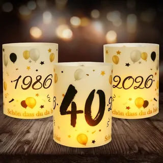 12 Windlicht Tischdeko 40 Geburtstag, Seutgjie 40. Geburtstag Hochzeit Jubiläum Deko Mann Frau 1986-2026 Schwarz Gold für Teelichter oder Kerzen