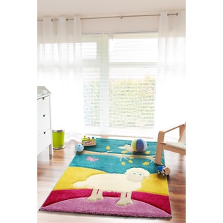 benuta Kinderteppich Eule und Schaf Multicolor 160x230 cm | Teppich für Spiel- und Kinderzimmer