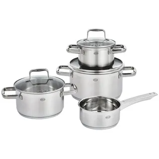 Rösle CHARM 4-teiliges Topfset 16/20/24 cm Töpfe, 16 cm Kasserolle mit Glasdeckeln - Silber