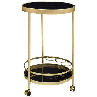 Wohnling Servierwagen Servierwagen Gold Beistelltisch auf Rollen Glas Speisewagen Rund Ø45 c, (Gold Ø 45 cm, Mobiler Beistelltisch Glas Modern), Speisewagen Rund, Küchenwagen Teewagen goldfarben