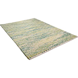 Wollteppich TOM TAILOR HOME "Diamond" Teppiche Gr. B/L: 140 cm x 200 cm, 8 mm, 1 St., grün Baumwollteppiche reine Wolle, Flachgewebe, handgeknüpft