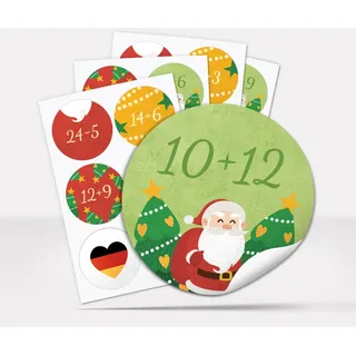 Adventskalender-Zahlen Aufkleber 1 bis 24 / Zahlen Rechnen Mathe Aufhaben rot gelb grün/Etiketten/Sticker/Weihnachtskalender/Advent/Rund/DIY/zum Aufkleben