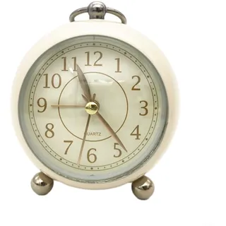 Zoegneer Stilvoller Vintage-Nachttischwecker, Metall, konvexe Glastischuhr, leiser Sekundenzeiger mit Nachtlicht (cremefarben)