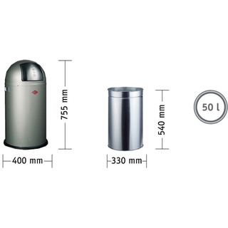 Wesco Pushboy Abfallsammler - Coolgrey, 50 Liter, pulverbeschichteter Edelstahlkorpus