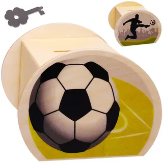 alles-meine.de GmbH große Holz - Spardose - Fußball/Fußballspieler - mit Schlüssel & Schloß - stabile Sparbüchse - 11,5 cm - Sparschwein - für Kinder & Erwachsene - Kinderspard..