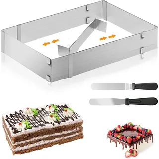 FOUORTUNATE-BEE Backrahmen Rechteckig Verstellbar mit Teiler, Tortenring für Backblech, Edelstahl, (Spatel für Kuchen Torten Pizza Backen und Party Dekorieren) silberfarben
