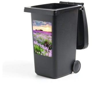 MuchoWow Wandsticker Blumen - Lavendel - Lila - Himmel - Sonnenuntergang - Wiese - Natur (1 St), Mülleimer-aufkleber, Mülltonne, Sticker, Container, Abfalbehälter bunt