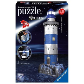 Ravensburger Verlag - Ravensburger 3D Puzzle 12577 - Leuchtturm bei Nacht - 216 Teile - für Maritim Fans ab 8 Jahren