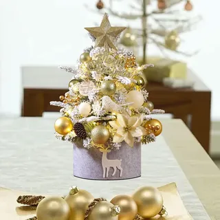 45cm Tisch Weihnachtsbaum Künstlich, Mini Weihnachtsbaum mit Beleuchtung Weihnachtsbaum Mini mit LED Weihnachtsbaum Klein Deko, DIY Kreative Weihnachtsdekorationen, für Tisch, Büro (Gold)
