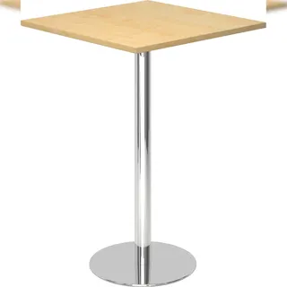 bümö Stehtisch Büro, Bistrotisch eckig 80 x 80 cm - Bartisch Ahorn, Stehtisch Holz-Platte, Säule aus Metall verchromt, Buffettisch, Säulentisch,