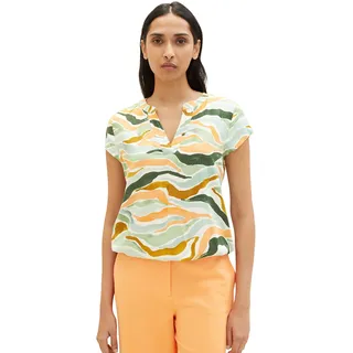 TOM TAILOR Damen Kurzarm-Bluse mit Muster , colorful wavy design, 38