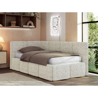 MKS Jugendbett Arvo 90 x 200 cm Polsterbett mit Bettkasten beige