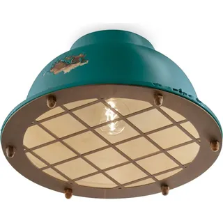 Deckenlampe Keramik E27 Ø 35 cm rund Petrol Shabby Antik Rostbraun Vintage Design Keramiklampe - Bunt