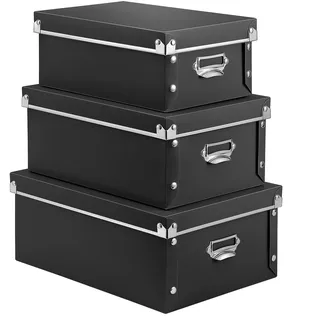 SEEKIND Aufbewahrungsbox, dekorative Behälter mit Deckel, 3-in-1-Set, Druckknopfverschluss, feuchtigkeitsbeständig, faltbar für platzsparende Aufbewahrung, für Kleidung, Kosmetik, Decken (schwarz)