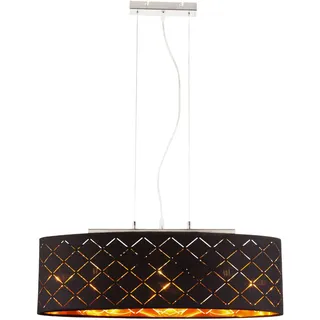 Deckenleuchte hängend schwarz gold Esszimmerlampe Hängelampe Esstisch, 3 Flammig orientalisch, Metall Textil, 3x LED 7W 806Lm 2700K, LxBxH 65x25x140 cm