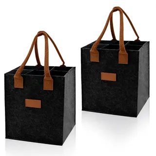 Fahibin 2 Pcs Flaschenträger für 6 Flaschen, Faltbarer Flaschenträger mit Trennwänden, Filz Flaschenkorb Männerhandtasche für Wein Bier Getränke - 23 cm x 18 cm x 26 cm