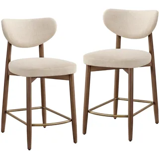 VASAGLE Barhocker 2er Set, mit Rückenlehne, Massivholzbeine, in Leinenoptik | Gepolsterte Tresenhocker, 50 x 51,5 x 95,5 cm, Cappuccino-Beige und Rustikale Walnuss, MAZIO Kollektion LBC125L101