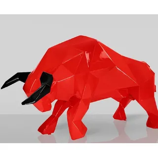Casa Padrino XXL Deko Skulptur Stier Rot / Schwarz 220 cm - Lebensgroße Abstrakte Garten Deko Figur
