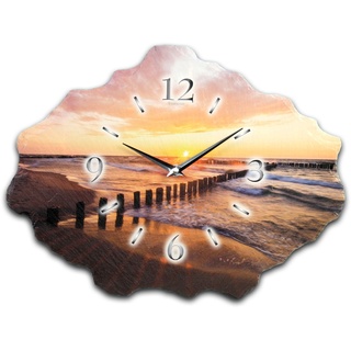 Kreative Feder Designer-Wanduhr aus Stein (Beton) Größe ca. 40 x 30cm mit flüsterleisem Uhrwerk - Strand Natur
