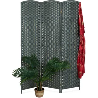 Relaxdays Paravent Raumteiler, HxB: 170 x 120 cm, Faltbarer Raumtrenner, 3-teiliger Sichtschutz, Holz & Papierseil, weiß