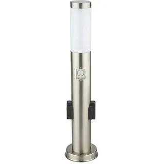 LED Sockelleuchte mit Steckdose Wegeleuchte Außen mit Bewegungsmelder Gartenstehlampe LED Pollerleuchte Edelstahl, 1x 10w 806 2700-6400K, DxH 7,6x 60 cm