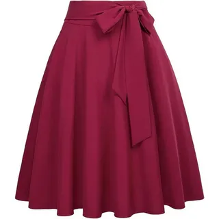 KIKI Faltenrock Ausgestellter A-Linien-Taschenrock mit hoher Taille für Damen rot XL
