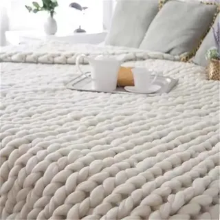RAILONCH Gestrickte Grobstrick Decke Grob Strickdecke Handgefertigt Überwurf Decke Zuhause Sofa Wohnkultur Schlafsofa Bettdecke Geschenk (Reisweiß,50x50cm)