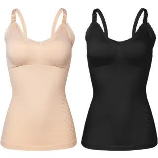 AOOPOO 2er Pack Damen Stilltops Spitze V-Ausschnitt Umstands Tanktop Unterhemd mit Integriertem BH für Stillen Schlaf Camisole Oberteil Schwangere Frauen Umstandsmode Schwangerschaft Still Tops - M