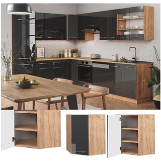 Vicco Eckhängeschrank Küchenschrank Küchenmöbel Fame-Line Eiche Anthrazit modern 57 cm Küche Einbauküche Eckküche Hängeschrank Drehtür Einlegeboden Küchenzeile Hochglanz