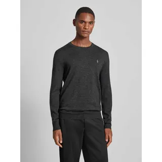 Slim Fit Strickpullover aus reiner Wolle, Anthrazit, S