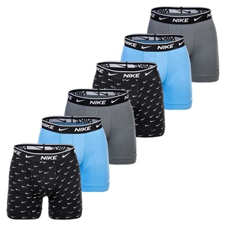 NIKE Herren Boxer Shorts, 6er Pack - Boxers, Cotton Stretch, einfarbig Schwarz/Grau/Blau S