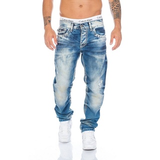 Cipo & Baxx Regular-fit-Jeans Herren Jeans Hose mit dicken Nähten und außergewöhnlichem Design Jeans mit weißen dicken Nähten und viele Details blau
