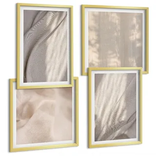 BILDER SET 4er Set - 50x50 cm & 40x60 cm Goldrahmen - Nahaufnahme von natürlichen Boho-Stoffen